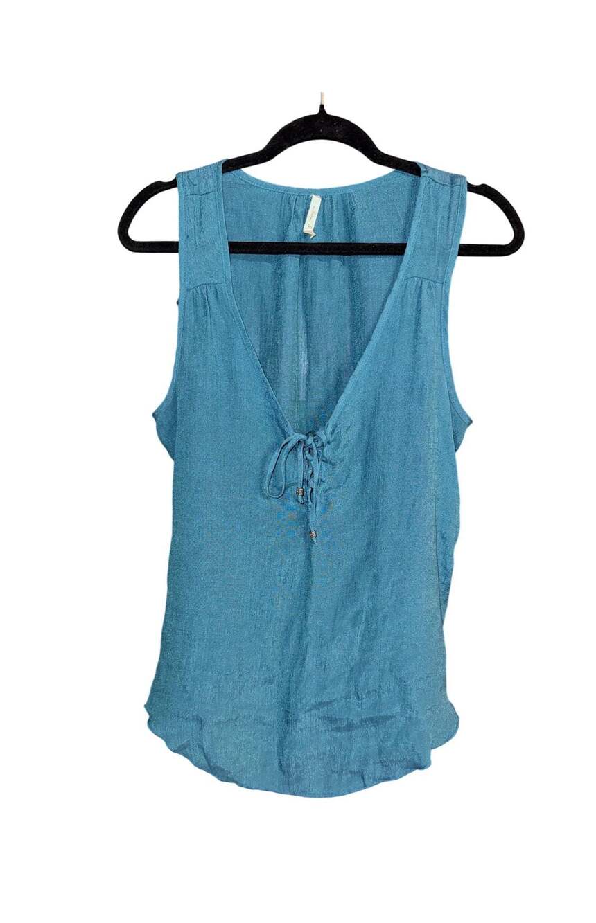 Willow & Clay Blue Tencel Rayon Lace Up V-Neck Tank Top Size S